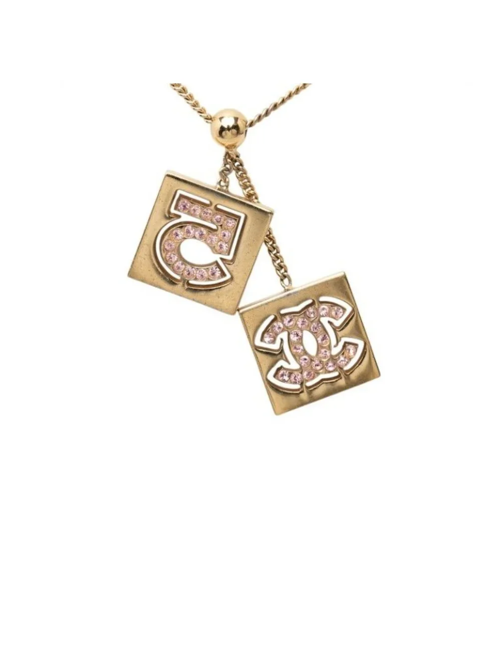 Chanel CC Logo No 5 Plate Chain Pendant 02P Gold Plated Rhinestone